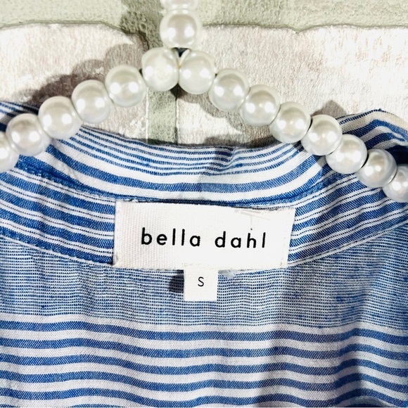 Bella Dahl Frayed Hem Duster Blue Striped Maxi Dress Linen Blend Size S - Picture 11 of 12